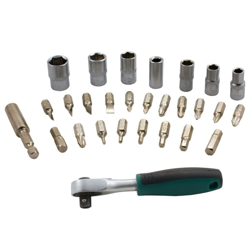 Casa si Gradina - Constructii - Scule electrice si accesorii - Seturi si accesorii pentru gaurit si insurubat - Trusa chei tubulare plus biti Troy 21948, Cr-V 1/4, 28 piese - Infinity.ro