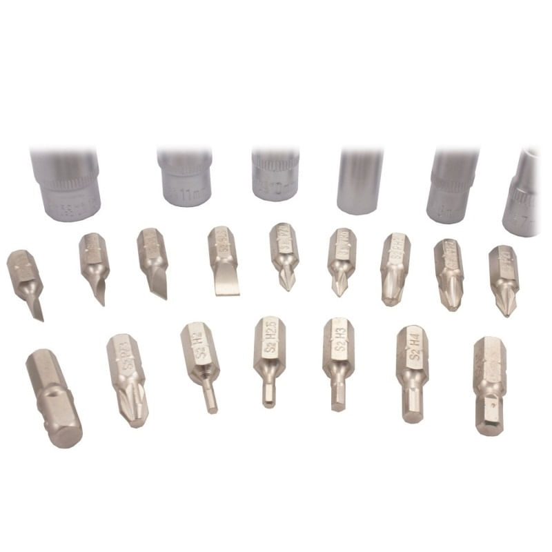 Casa si Gradina - Constructii - Scule electrice si accesorii - Seturi si accesorii pentru gaurit si insurubat - Trusa chei tubulare plus biti Troy 21948, Cr-V 1/4, 28 piese - Infinity.ro