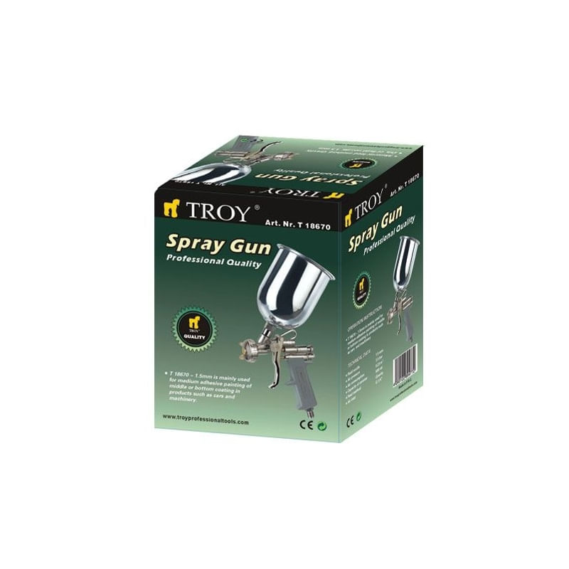 Casa si Gradina/Constructii/Vopsea si tencuieli/Pistoale si sisteme de vopsit si tencuit - Pistol de vopsit cu aer comprimat Troy 18671, 1000 ml, Ø1.5 mm - Infinity.ro