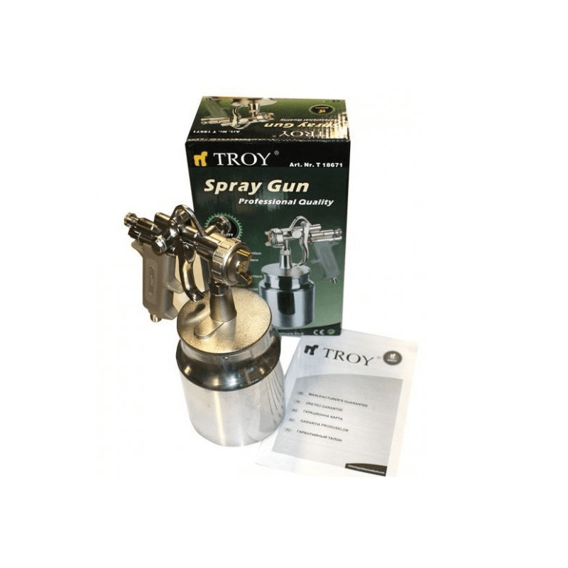 Casa si Gradina/Constructii/Vopsea si tencuieli/Pistoale si sisteme de vopsit si tencuit - Pistol de vopsit cu aer comprimat Troy 18671, 1000 ml, Ø1.5 mm - Infinity.ro