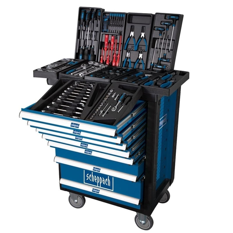 Casa si Gradina - Constructii - Depozitare, transport si protectie - Organizatoare si cutii scule - Carucior portabil cu scule TW1000 Scheppach 5909304900, 7 sertare, 263 piese - Infinity.ro