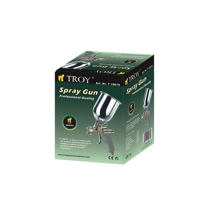 Casa si Gradina - Constructii - Vopsea si tencuieli - Pistoale si sisteme de vopsit si tencuit - Pistol de vopsit cu aer comprimat Troy 18670, 600 ml, Ø1.5 mm - Infinity.ro
