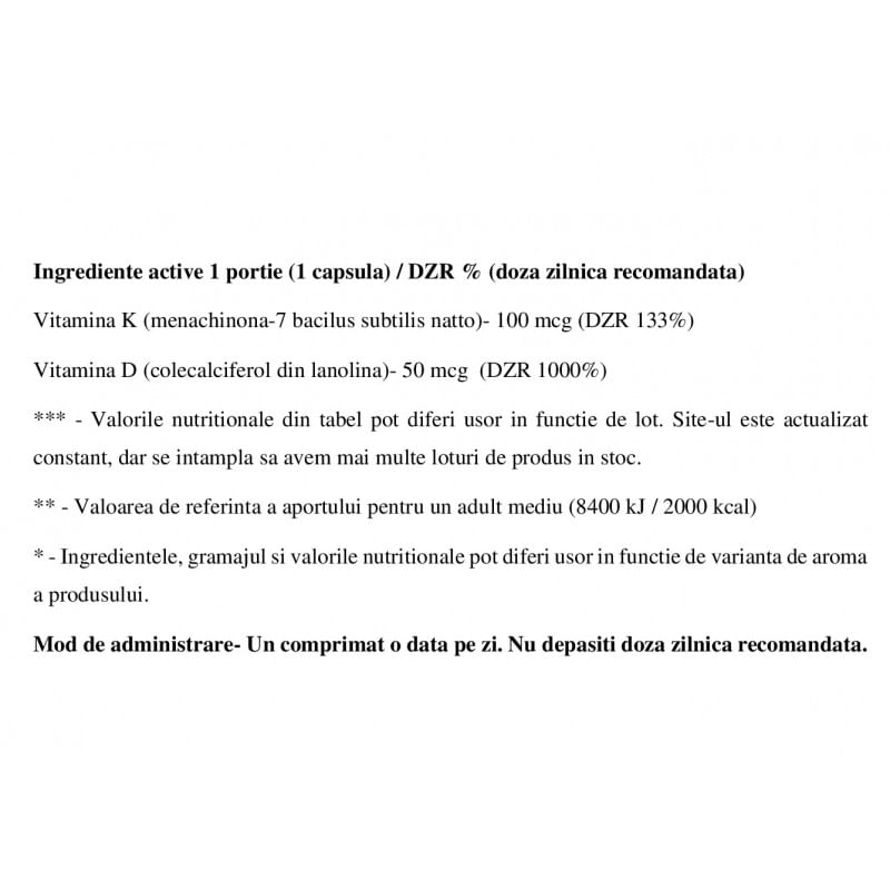 Ingrijire personala si Cosmetice - Sanatate si wellness - Suplimente alimentare - Vitamine si minerale - Wish Vitamin K2 MK-7 Natto 100mcg + D3 50mcg - 120 Capsule - Infinity.ro