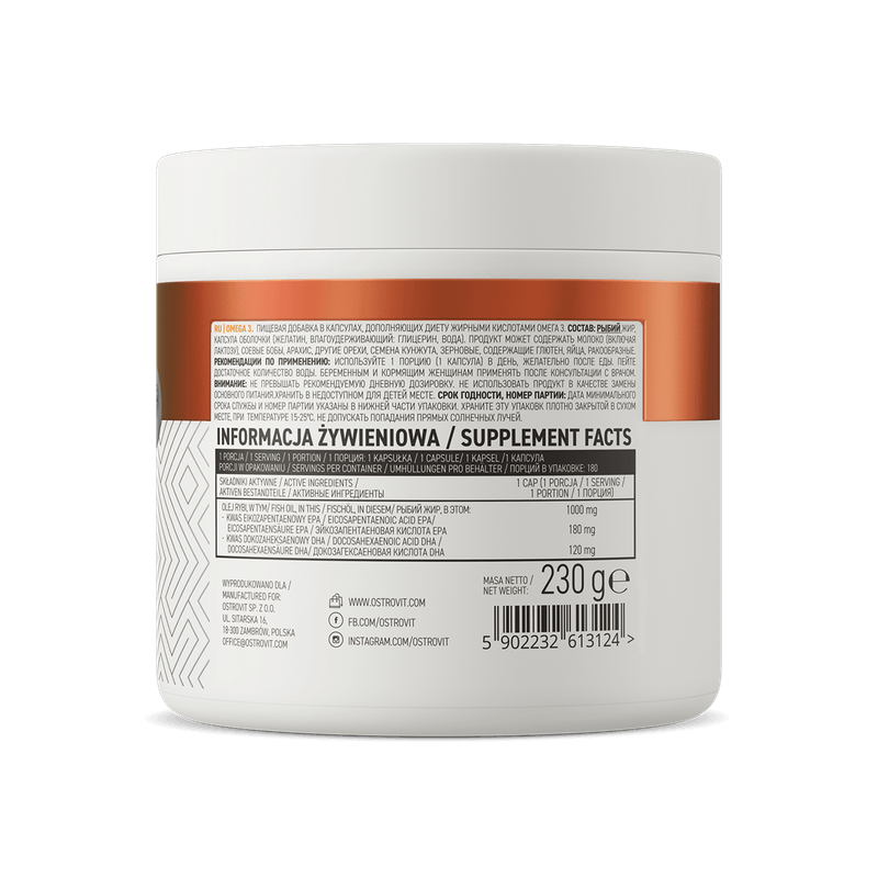 Ingrijire personala si Cosmetice - Sanatate si wellness - Suplimente alimentare - Vitamine si minerale - OstroVit Omega 3 1000mg 180 Capsule - Infinity.ro