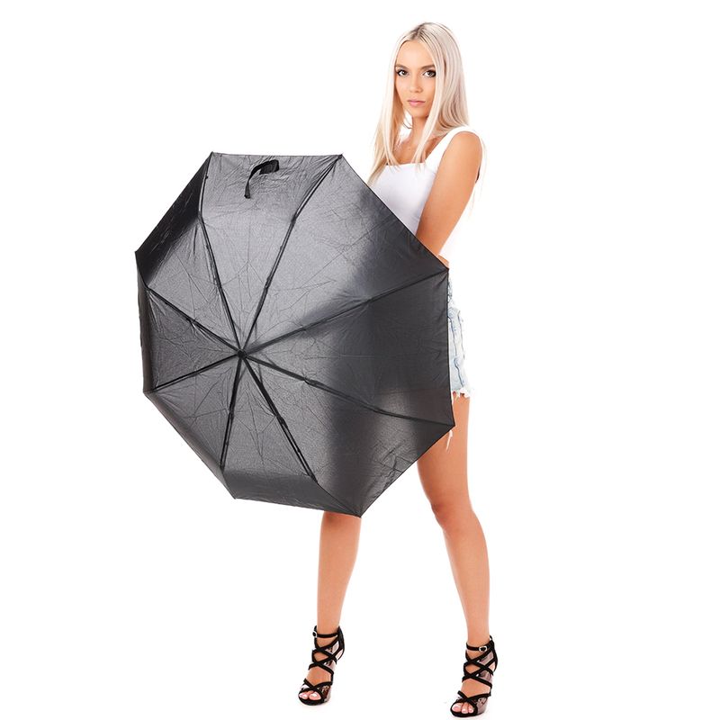 Fashion, accesorii si bijuterii - Femei - Accesorii femei - Alte accesorii femei - Umbrela pliabila, cu functia de deschidere/inchidere automata, rezistenta la vant, Negru, 90cm - Infinity.ro