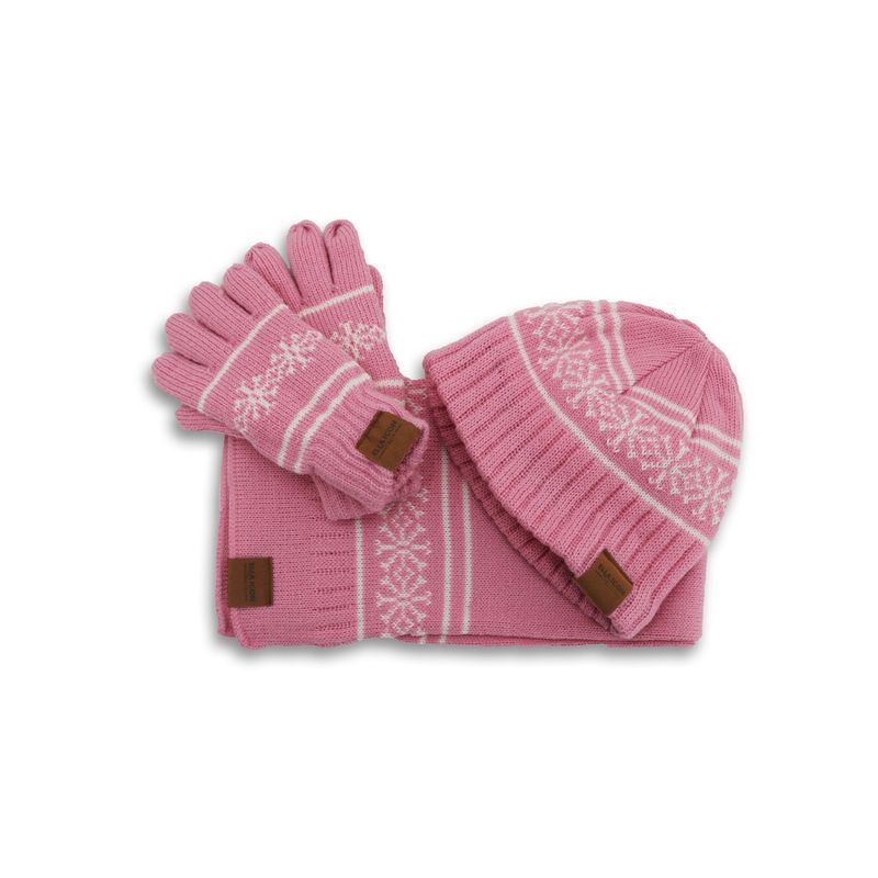 Fashion, accesorii si bijuterii - Copii - Accesorii copii - Caciuli si palarii copii - Set Iarna pentru Fete, Ella Icon, Fulgi, Caciula, Fular, Manusi, Roz - Infinity.ro
