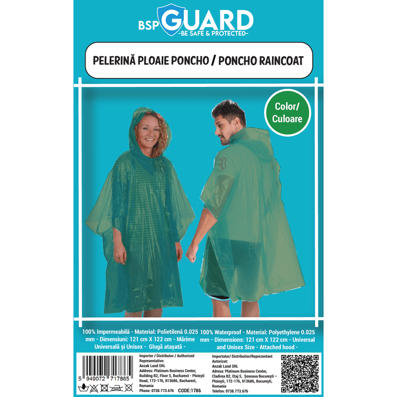 Casa si Gradina - Constructii - Echipamente de lucru - Imbracaminte protectia muncii - Pelerina de Ploaie - Model Poncho - Verde - BSP Guard - Infinity.ro