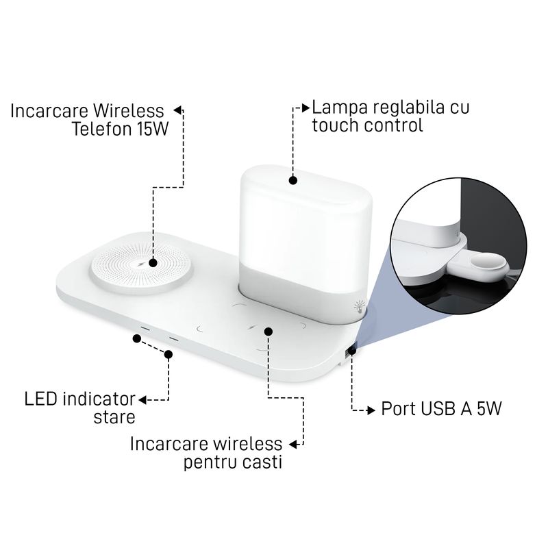 Laptop, Telefoane si Tablete - Telefoane mobile si accesorii - Accesorii Telefoane - Incarcatoare telefoane - Incarcator Wireless Vixev® Statie de Incarcare 3 in 1 QI Fast Charger 15W, USB-C, negru - Infinity.ro