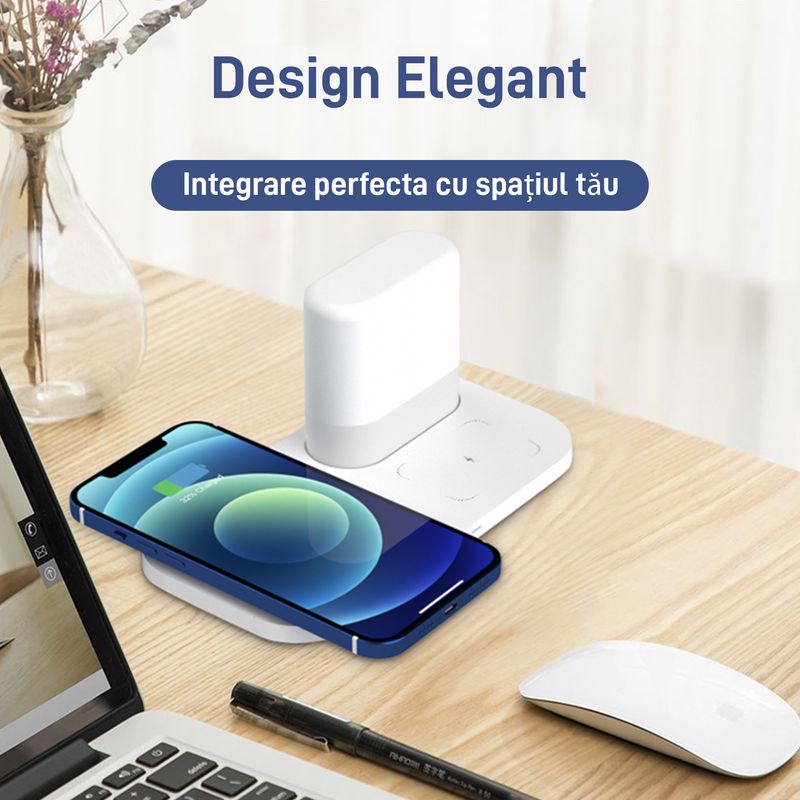 Laptop, Telefoane si Tablete - Telefoane mobile si accesorii - Accesorii Telefoane - Incarcatoare telefoane - Incarcator Wireless Vixev® Statie de Incarcare 3 in 1 QI Fast Charger 15W, USB-C, negru - Infinity.ro