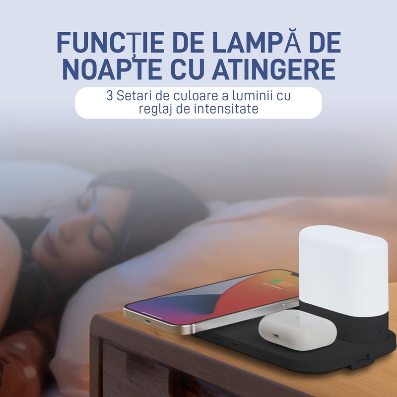 Laptop, Telefoane si Tablete - Telefoane mobile si accesorii - Accesorii Telefoane - Incarcatoare telefoane - Incarcator Wireless Vixev® Statie de Incarcare 3 in 1 QI Fast Charger 15W, USB-C, alb - Infinity.ro