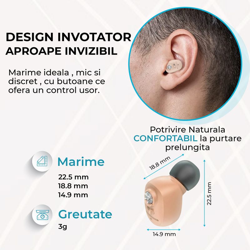 Ingrijire personala si Cosmetice - Sanatate si wellness - Aparate medicale - Aparate auditive - Aparat Auditiv cu acumulator, reincarcabil, Vixev, Volum reglabil 130 dB, Hipoacuzie Medie-Severa, 4 adaptoare urechi - Infinity.ro