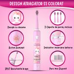 Ingrijire personala si Cosmetice - Igiena dentara - Periute de dinti electrice - Periuta de dinti muzicala pentru copii Vixev, 3 moduri de curatare, 34000 pulsatii, 3 capete, 3-12 ani, Roz - Infinity.ro