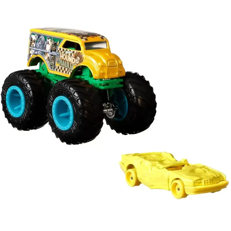 Jucarii, Copii si Bebe - Jucarii si jocuri - Vehicule si jucarii cu telecomanda - Masinute - Hot wheels monster truck si masinuta metalica hound hauller - Infinity.ro