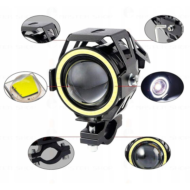 Auto si Moto - Electrice auto - Iluminare si semnalizare - Becuri auto - Proiector led cu lupa, angel eye alb si devil eye red, alimentare 12v, pentru off-road, atv, ssv, utv - Infinity.ro