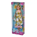 Jucarii, Copii si Bebe - Jucarii si jocuri - Papusi si accesorii - Papusi - Papusa steffi cu rochita alba cu imprimeu floarea soarelui - Infinity.ro