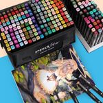 Carti si Birotica - Birotica - Instrumente de scris - Markere si carioci - Set 120 markere profesionale pentru pasionatii de desen, cu cap dublu gros - subtire, cu geanta de depozitare - Infinity.ro