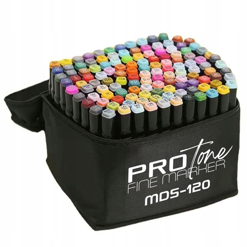 Carti si Birotica - Birotica - Instrumente de scris - Markere si carioci - Set 120 markere profesionale pentru pasionatii de desen, cu cap dublu gros - subtire, cu geanta de depozitare - Infinity.ro