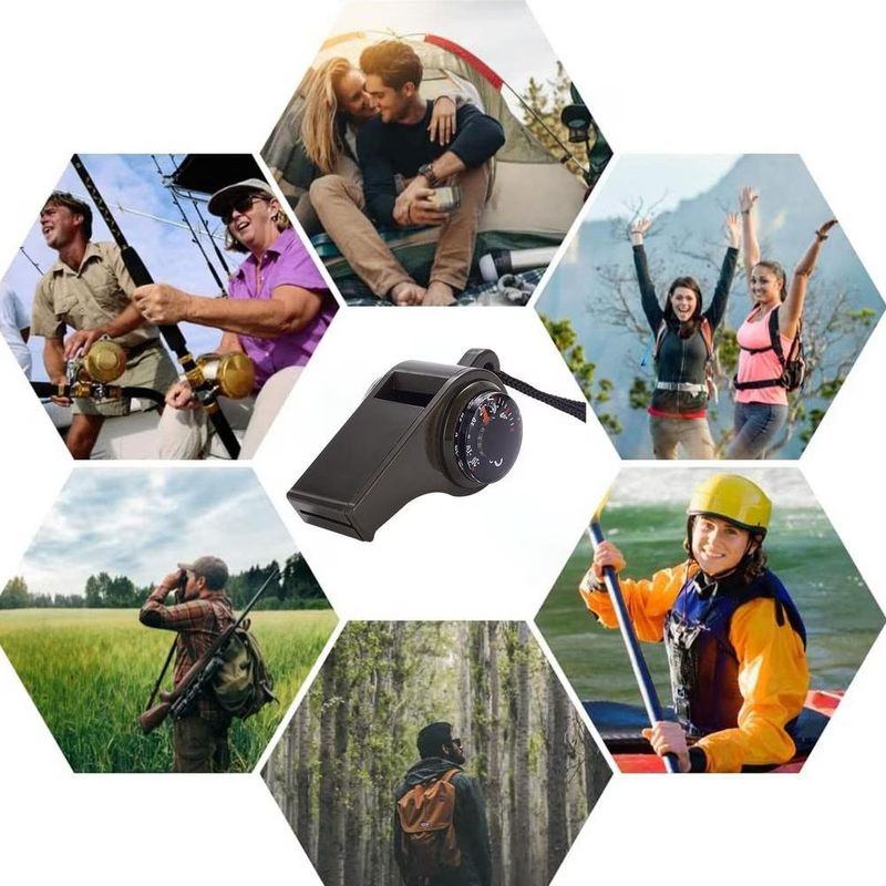 Sport si Outdoor - Camping - Accesorii camping si drumetii - Set 3 fluiere 3 in 1  IdeallStore® cu busola si termometru , 6 cm , verde - Infinity.ro