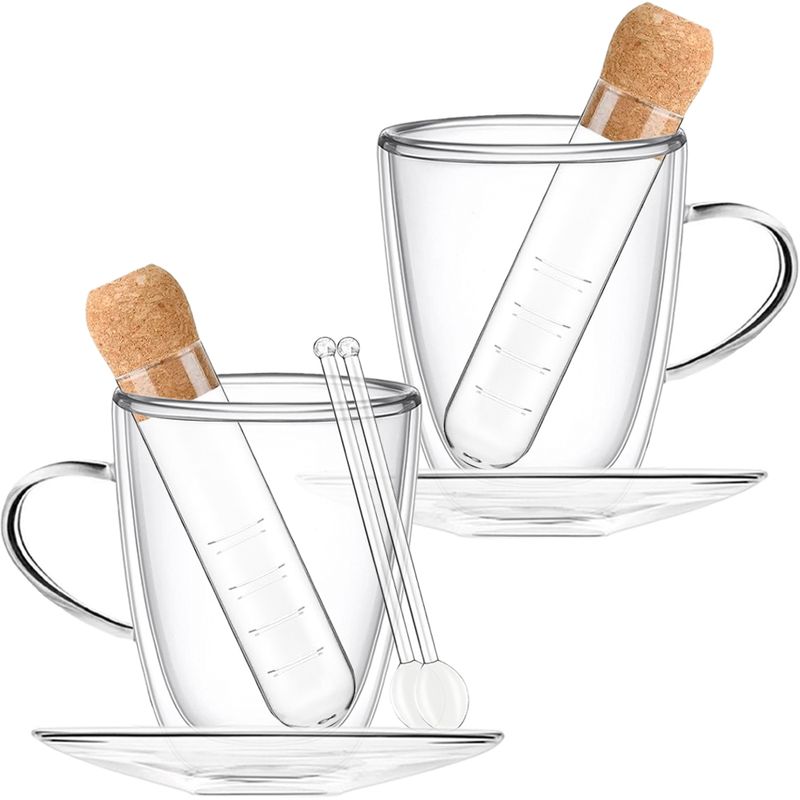 Casa si Gradina - Bucatarie si vesela - Vase pentru gatit - Ceainice si infuzoare - Set ceai, Quasar & Co.®, cu 2 cani cu pereti dubli, 2 farfurioare, 2 lingurite,2 infuzoare, 2x350 ml,sticla, transparent - Infinity.ro