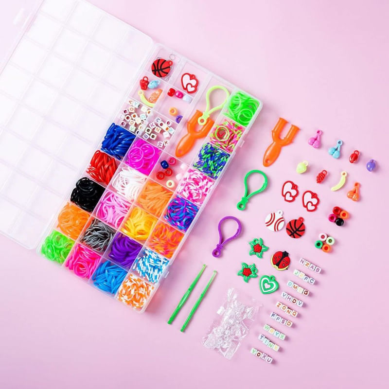 Jucarii, Copii si Bebe - Jucarii si jocuri - Jucarii & jocuri educative - Seturi de artizanat - Set creativ pentru copii, 1600 piese, benzi de cauciuc, creare bratari si bijuterii colorate, 14 x 25 x 2 cm, Ani 8+ - Infinity.ro