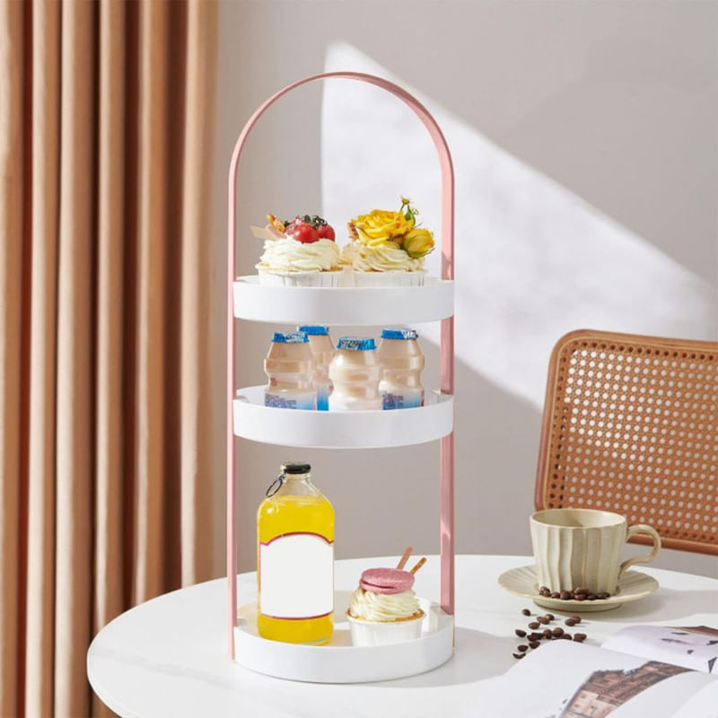 Casa si Gradina - Sanitare - Cazi si cabine de dus - Accesorii cada - Organizator portabil pentru cosmetice cu maner si 3 rafturi, Plastic PP, 19.5 x 50 cm, Roz - Infinity.ro