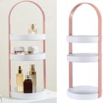 Casa si Gradina - Sanitare - Cazi si cabine de dus - Accesorii cada - Organizator portabil pentru cosmetice cu maner si 3 rafturi, Plastic PP, 19.5 x 50 cm, Roz - Infinity.ro