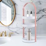 Casa si Gradina - Sanitare - Cazi si cabine de dus - Accesorii cada - Organizator portabil pentru cosmetice cu maner si 3 rafturi, Plastic PP, 19.5 x 50 cm, Roz - Infinity.ro