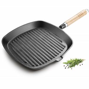 Gratar din fonta Lamart, dimensiune 24 x 24 cm, maner lemn, inductie