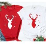 Fashion, accesorii si bijuterii - Femei - Imbracaminte femei - Tricouri si topuri femei - Tricouri de Craciun, de cuplu, 100% bumbac, imprimeu cu reni - Infinity.ro