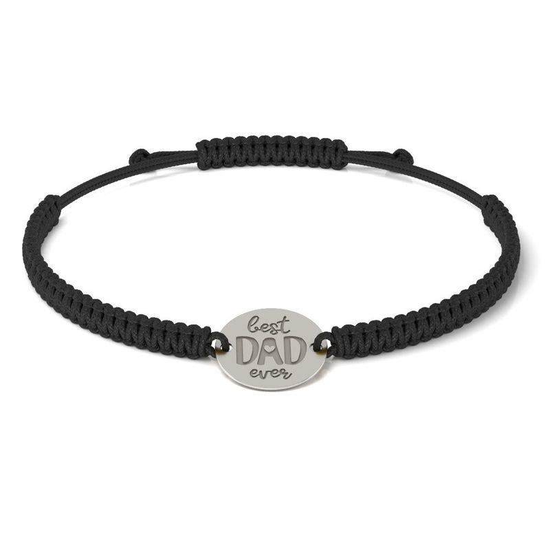 Fashion, accesorii si bijuterii - Femei - Bijuterii femei - Bratari femei - Bratara din argint cu snur impletit negru model Best Dad - Infinity.ro
