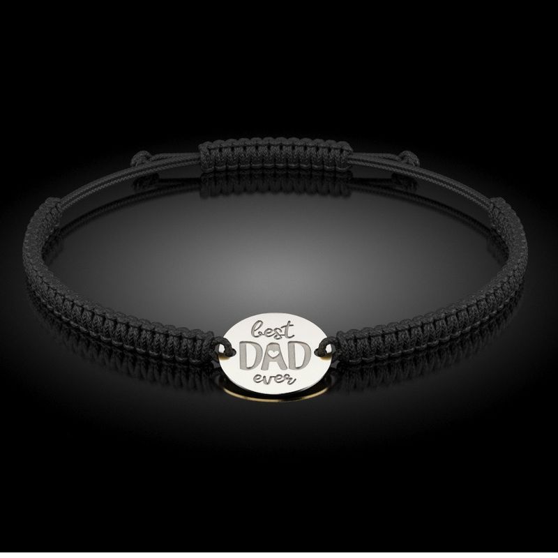 Fashion, accesorii si bijuterii - Femei - Bijuterii femei - Bratari femei - Bratara din argint cu snur impletit negru model Best Dad - Infinity.ro