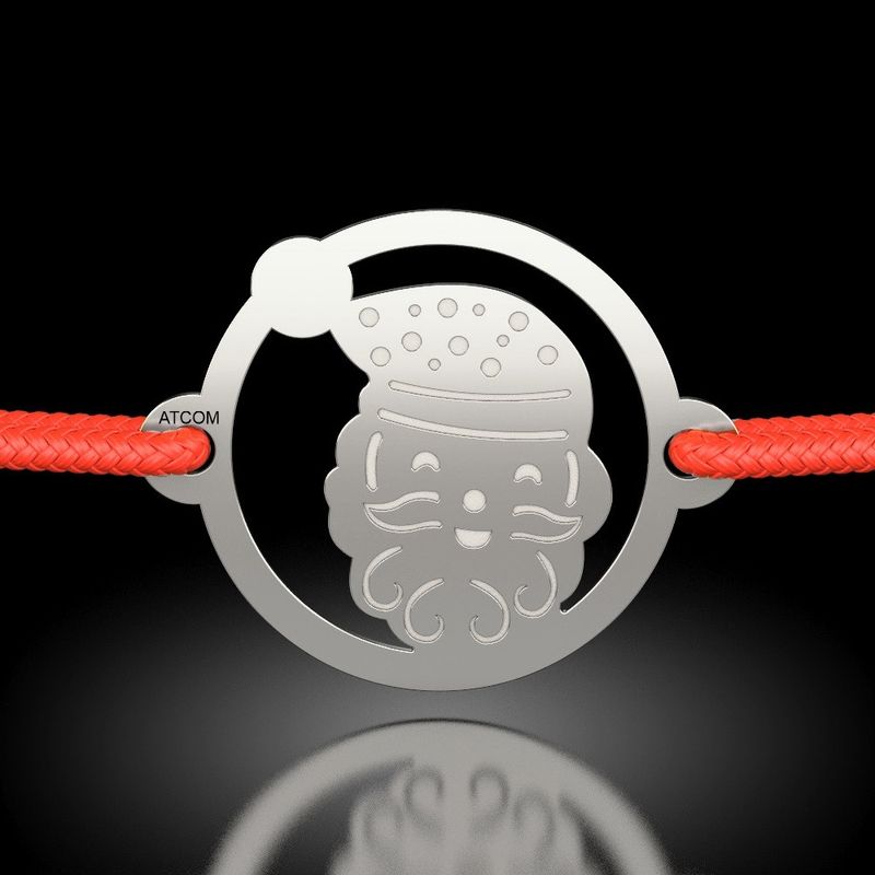 Fashion, accesorii si bijuterii - Femei - Bijuterii femei - Bratari femei - Bratara din argint cu snur model Mos Craciun zambitor - Infinity.ro