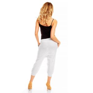 Pantaloni subtiri cu snur si elastic in talie, albi, S/M
