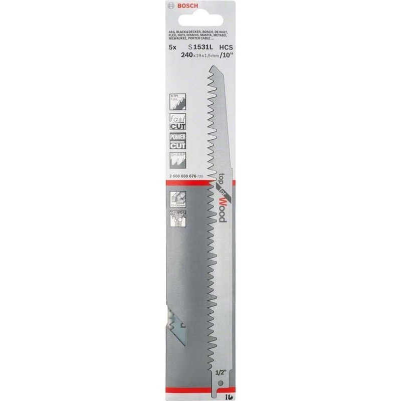 Casa si Gradina - Constructii - Scule electrice si accesorii - Accesorii fierastraie electrice - BOSCH - Panza fierastrau alternativ S 1531 L  pentru lemn, 240 mm, 5 bucati [2608650676] - Infinity.ro