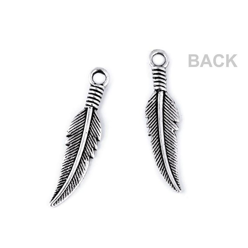 Fashion, accesorii si bijuterii - Barbati - Bijuterii barbati - Lanturi si pandantive barbati - Pandantiv metalic decorativ pana, 23 mm Platinum - Infinity.ro