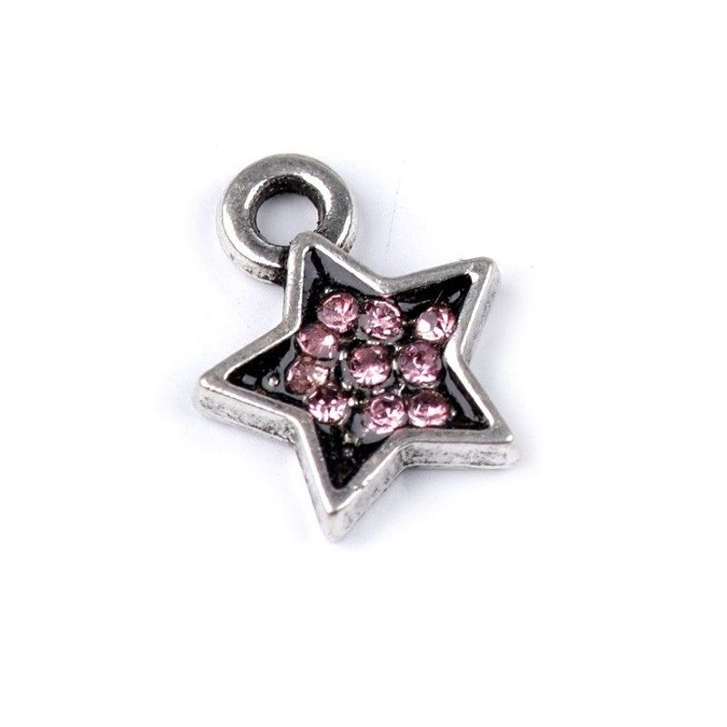 Fashion, accesorii si bijuterii - Femei - Bijuterii femei - Pandantive femei - Pandantiv decorativ steluta cu strasuri, diametru 9 mm Roz - Infinity.ro