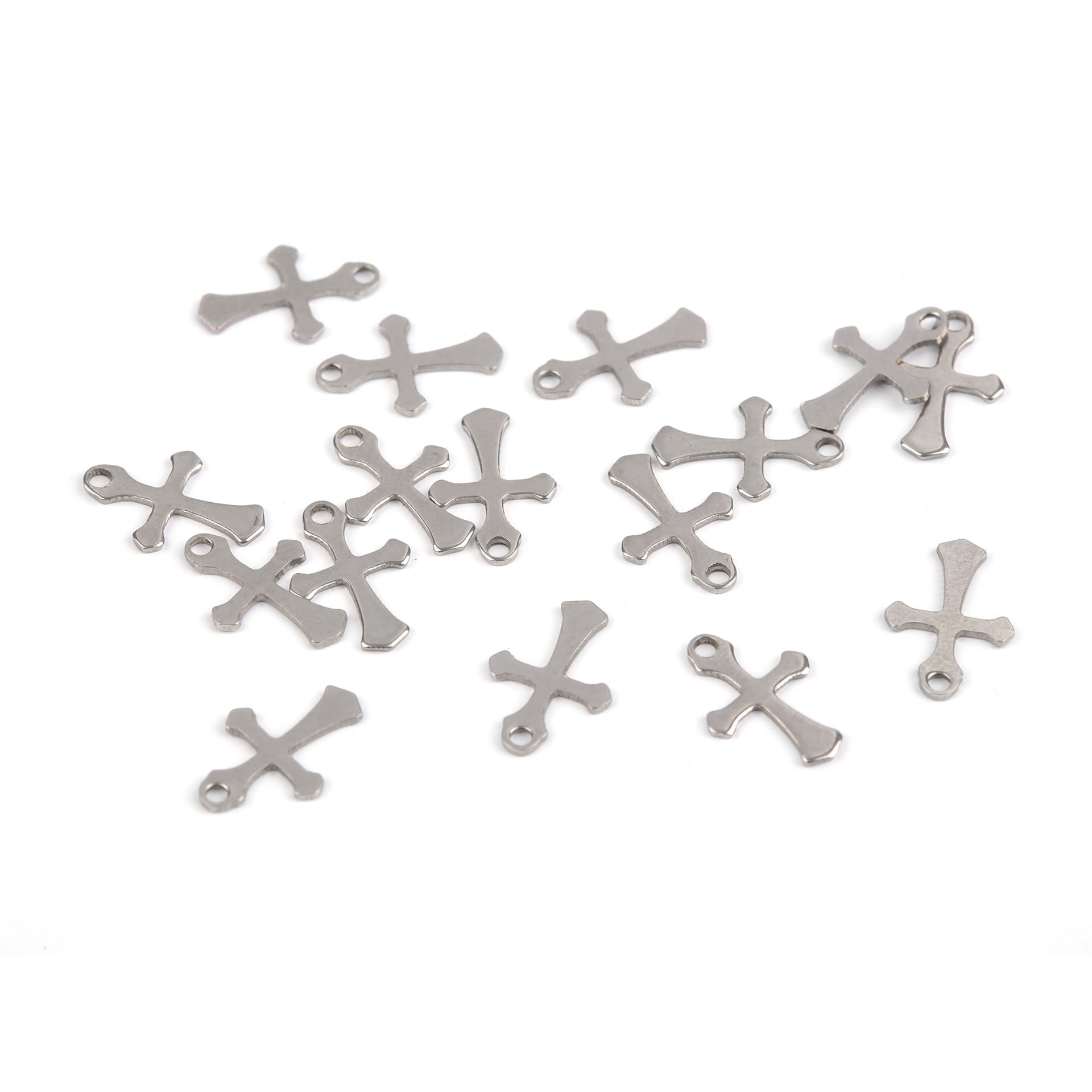 Set 10 pandantive decorative metalice, 9 x 13 mm Cruciulite argintii