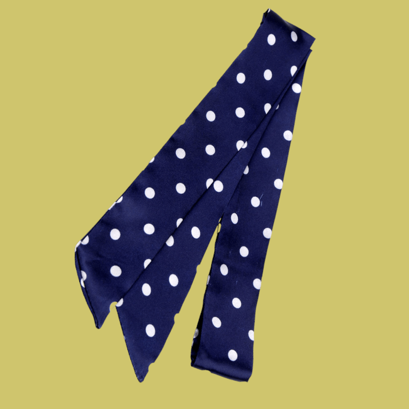 Fashion, accesorii si bijuterii - Femei - Accesorii femei - Esarfe si fulare femei - Esarfa ingusta pentru gat, par sau geanta cu buline Crisalida, 4 x 95 cm, Bleumarin - Infinity.ro