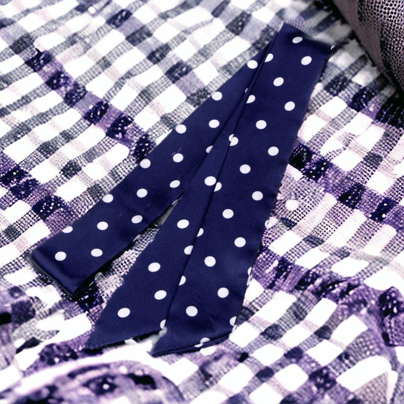 Fashion, accesorii si bijuterii - Femei - Accesorii femei - Esarfe si fulare femei - Esarfa ingusta pentru gat, par sau geanta cu buline Crisalida, 4 x 95 cm, Bleumarin - Infinity.ro