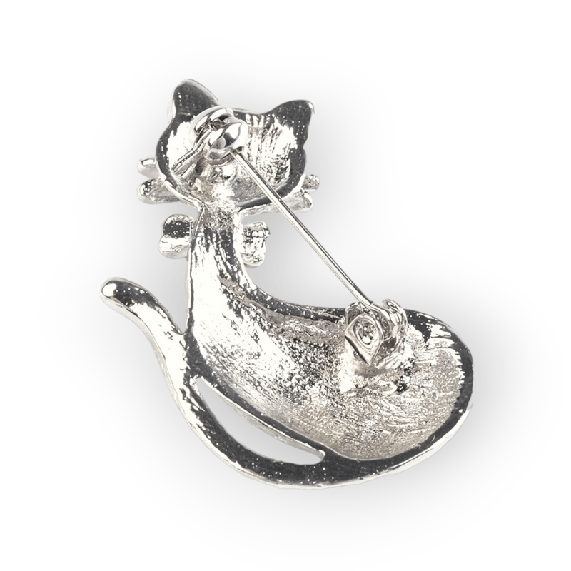 Fashion, accesorii si bijuterii - Femei - Bijuterii femei - Brose femei - Brosa argintie cu strasuri pisica 3.5 x 4 cm - Infinity.ro