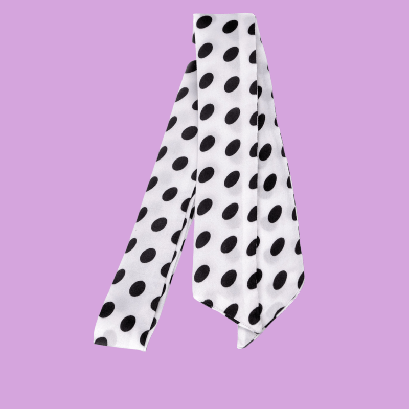 Fashion, accesorii si bijuterii - Femei - Accesorii femei - Esarfe si fulare femei - Esarfa ingusta pentru gat, par sau geanta cu buline Crisalida, 4 x 95 cm, Alba - Infinity.ro