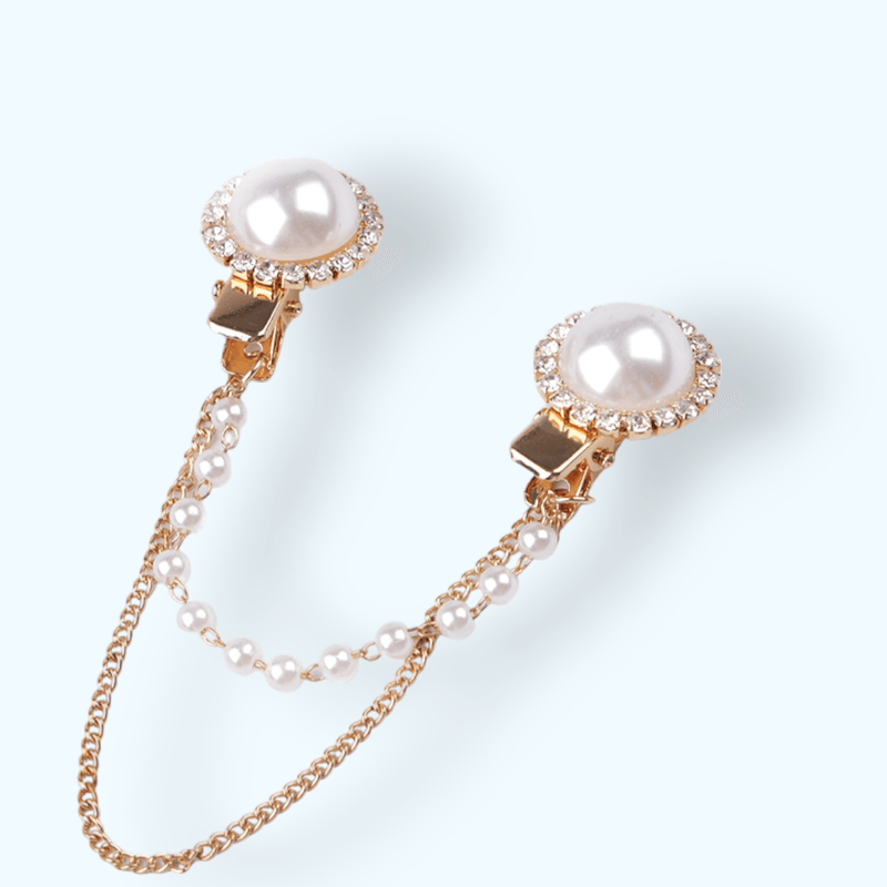 Fashion, accesorii si bijuterii - Femei - Bijuterii femei - Brose femei - Brosa decorativa cardigan cu lant Crisalida, 16 cm Goldy - Infinity.ro