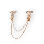 Fashion, accesorii si bijuterii - Femei - Bijuterii femei - Brose femei - Brosa decorativa cardigan cu lant Crisalida, 16 cm Fundite aurii - Infinity.ro