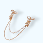 Fashion, accesorii si bijuterii - Femei - Bijuterii femei - Brose femei - Brosa decorativa cardigan cu lant Crisalida, 16 cm Fundite aurii - Infinity.ro