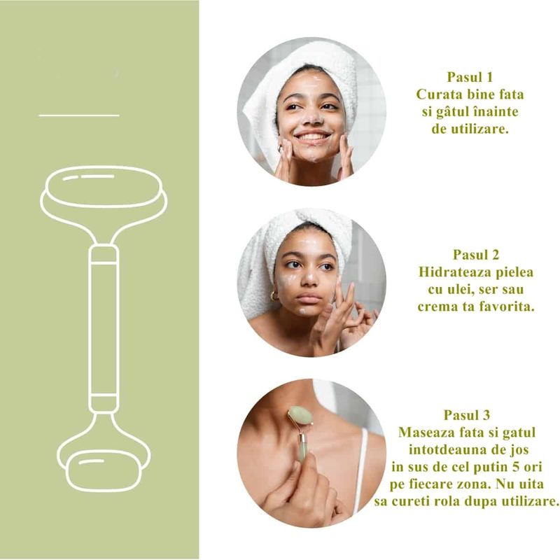 Ingrijire personala si Cosmetice - Sanatate si wellness - Articole wellness - Aparate si dispozitive de masaj - Rola jad pentru masaj facial Jade Stone - Infinity.ro