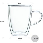 Casa si Gradina - Bucatarie si vesela - Cani si pahare - Cani si cesti - Set 2 cani si 2 farfurioare, Quasar & Co.®, farfurioara 10.5 cm, cana 350ml cu pereti dubli, termorezistent, transparent - Infinity.ro