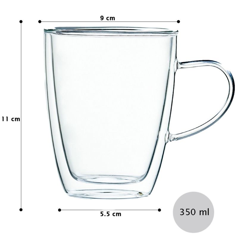 Casa si Gradina - Bucatarie si vesela - Cani si pahare - Cani si cesti - Set 2 cani si 2 farfurioare, Quasar & Co.®, farfurioara 10.5 cm, cana 350ml cu pereti dubli, termorezistent, transparent - Infinity.ro