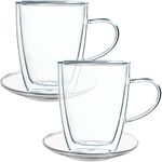 Casa si Gradina - Bucatarie si vesela - Cani si pahare - Cani si cesti - Set 2 cani si 2 farfurioare, Quasar & Co.®, farfurioara 10.5 cm, cana 350ml cu pereti dubli, termorezistent, transparent - Infinity.ro