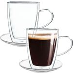 Casa si Gradina - Bucatarie si vesela - Cani si pahare - Cani si cesti - Set 2 cani si 2 farfurioare, Quasar & Co.®, farfurioara 10.5 cm, cana 350ml cu pereti dubli, termorezistent, transparent - Infinity.ro