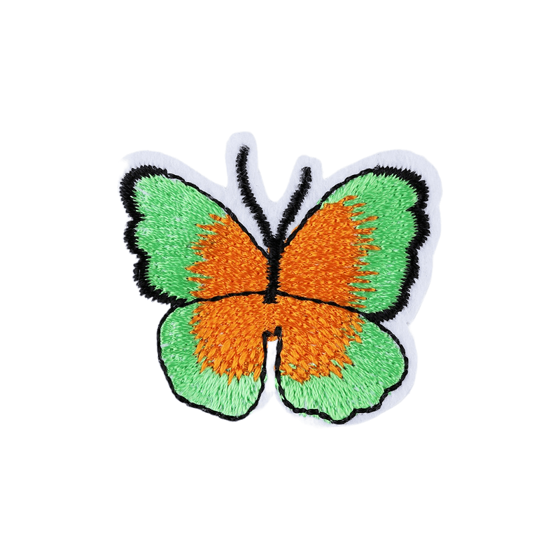 Casa si Gradina - Decoratiuni - DIY - Articole mercerie - Aplicatie termoadeziva brodata, 36 x 40 mm Fluture verde deschis si portocaliu - Infinity.ro
